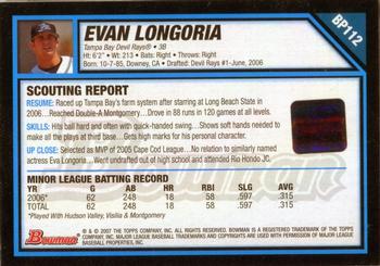 2007 Bowman - Prospects #BP112 Evan Longoria Back
