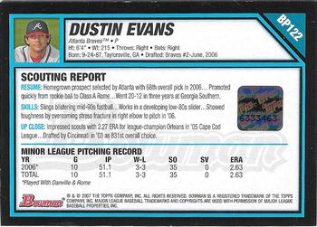 2007 Bowman - Prospects #BP122 Dustin Evans Back