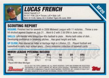 2007 Bowman - Prospects #BP20 Lucas French Back