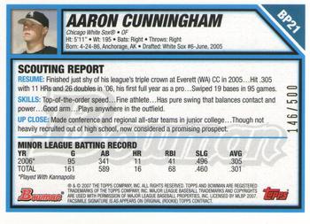 2007 Bowman - Prospects Blue #BP21 Aaron Cunningham Back