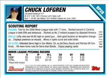 2007 Bowman - Prospects Blue #BP28 Chuck Lofgren Back