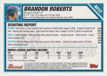 2007 Bowman - Prospects Blue #BP37 Brandon Roberts Back