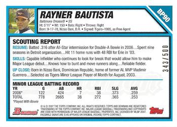 2007 Bowman - Prospects Blue #BP90 Rayner Bautista Back