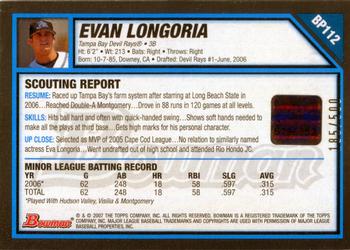 2007 Bowman - Prospects Blue #BP112 Evan Longoria Back