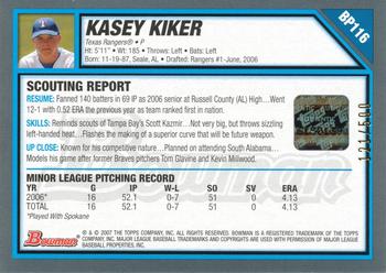 2007 Bowman - Prospects Blue #BP116 Kasey Kiker Back
