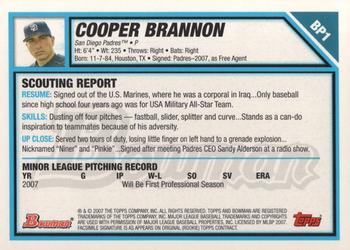 2007 Bowman - Prospects Gold #BP1 Cooper Brannan Back