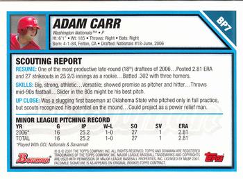 2007 Bowman - Prospects Gold #BP7 Adam Carr Back