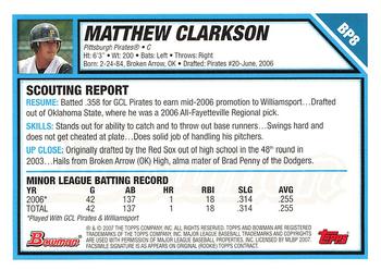 2007 Bowman - Prospects Gold #BP8 Matthew Clarkson Back