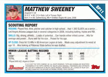 2007 Bowman - Prospects Gold #BP11 Matthew Sweeney Back