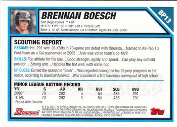 2007 Bowman - Prospects Gold #BP13 Brennan Boesch Back