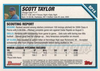 2007 Bowman - Prospects Gold #BP14 Scott Taylor Back