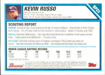 2007 Bowman - Prospects Gold #BP23 Kevin Russo Back