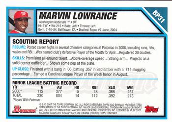 2007 Bowman - Prospects Gold #BP31 Marvin Lowrance Back