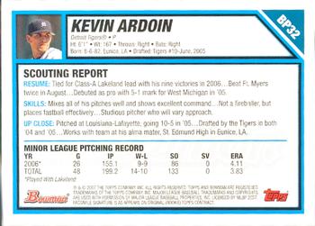 2007 Bowman - Prospects Gold #BP32 Kevin Ardoin Back