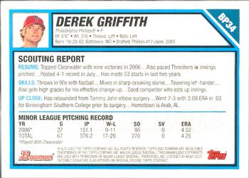 2007 Bowman - Prospects Gold #BP34 Derek Griffith Back