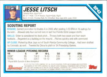 2007 Bowman - Prospects Gold #BP42 Jesse Litsch Back