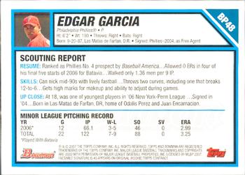 2007 Bowman - Prospects Gold #BP48 Edgar Garcia Back