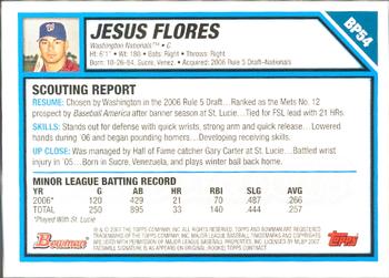 2007 Bowman - Prospects Gold #BP54 Jesus Flores Back