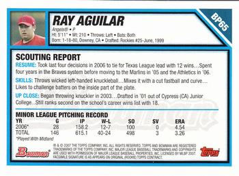 2007 Bowman - Prospects Gold #BP65 Ray Aguilar Back