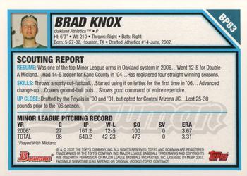 2007 Bowman - Prospects Gold #BP83 Brad Knox Back