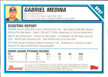 2007 Bowman - Prospects Gold #BP87 Gabriel Medina Back