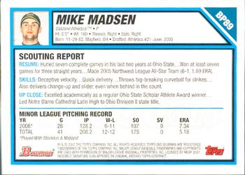 2007 Bowman - Prospects Gold #BP89 Mike Madsen Back