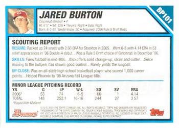 2007 Bowman - Prospects Gold #BP101 Jared Burton Back