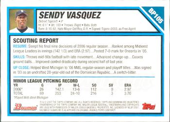 2007 Bowman - Prospects Gold #BP105 Sendy Vasquez Back