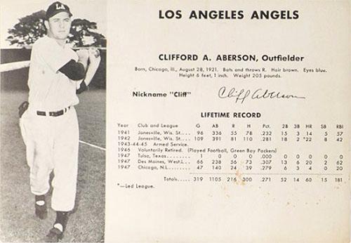1948 Los Angeles Angels (W725) #NNO Clifford A. Aberson Front