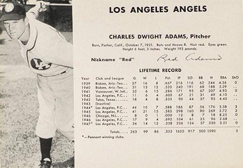 1948 Los Angeles Angels (W725) #NNO Charles Dwight Adams Front