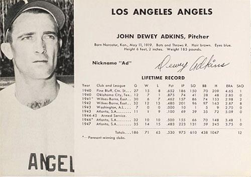 1948 Los Angeles Angels (W725) #NNO John Dewey Adkins Front