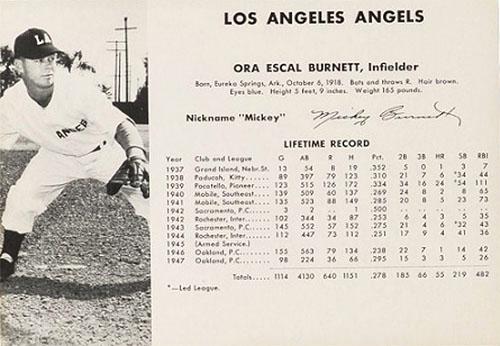 1948 Los Angeles Angels (W725) #NNO Ora Escal Burnett Front