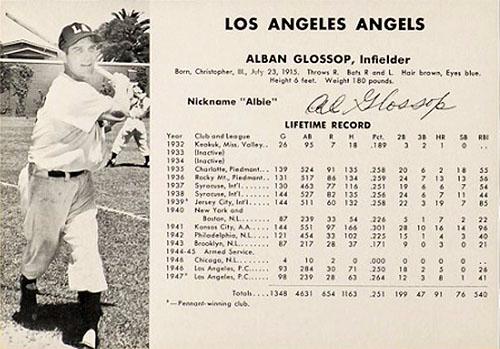 1948 Los Angeles Angels (W725) #NNO Alban Glossop Front