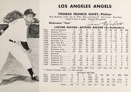 1948 Los Angeles Angels (W725) #NNO Thomas Francis Hafey Front