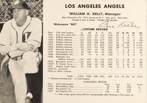 1948 Los Angeles Angels (W725) #NNO William H. Kelly Front