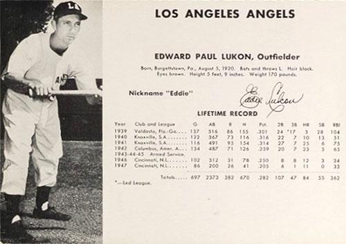 1948 Los Angeles Angels (W725) #NNO Edward Paul Lukon Front