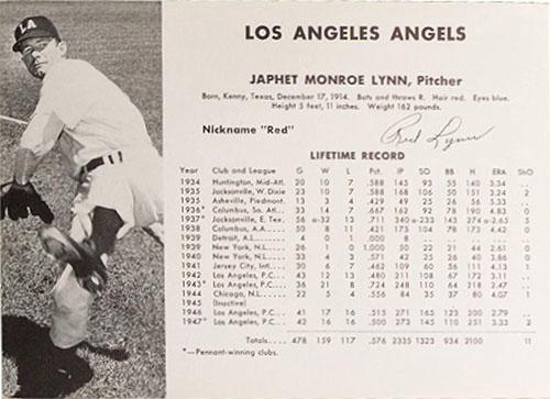 1948 Los Angeles Angels (W725) #NNO Japhet Monroe Lynn Front