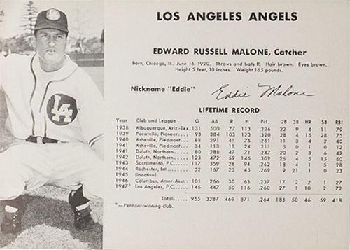 1948 Los Angeles Angels (W725) #NNO Edward Russell Malone Front
