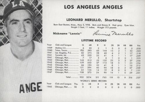 1948 Los Angeles Angels (W725) #NNO Leonard Merullo Front
