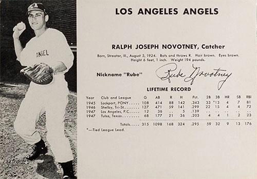 1948 Los Angeles Angels (W725) #NNO Ralph Joseph Novotney Front