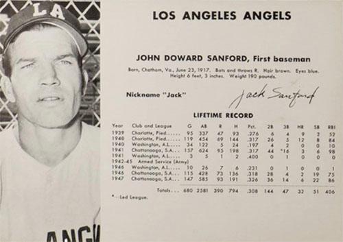 1948 Los Angeles Angels (W725) #NNO John Doward Sanford Front