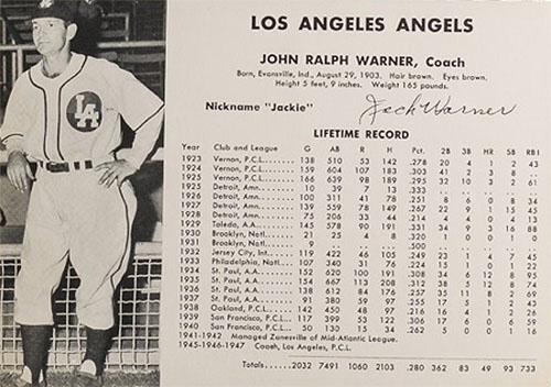 1948 Los Angeles Angels (W725) #NNO John Ralph Warner Front