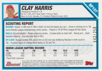 2007 Bowman - Prospects Orange #BP107 Clay Harris Back