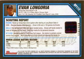 2007 Bowman - Prospects Orange #BP112 Evan Longoria Back
