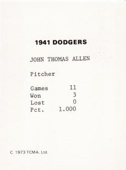 1973 TCMA 1941 Brooklyn Dodgers #NNO John Allen Back