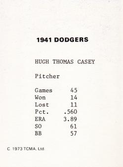 1973 TCMA 1941 Brooklyn Dodgers #NNO Hugh Casey Back