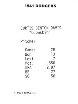 1973 TCMA 1941 Brooklyn Dodgers #NNO Curt Davis Back