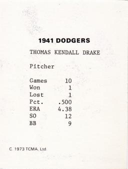 1973 TCMA 1941 Brooklyn Dodgers #NNO Tom Drake Back