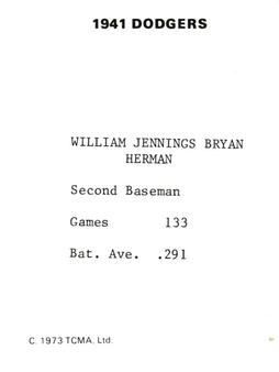1973 TCMA 1941 Brooklyn Dodgers #NNO Billy Herman Back