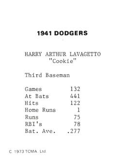 1973 TCMA 1941 Brooklyn Dodgers #NNO Cookie Lavagetto Back